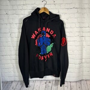 Kryptic Marvel Black Panther Wakanda Forever Hoodie Black Mens‎ Large Logo